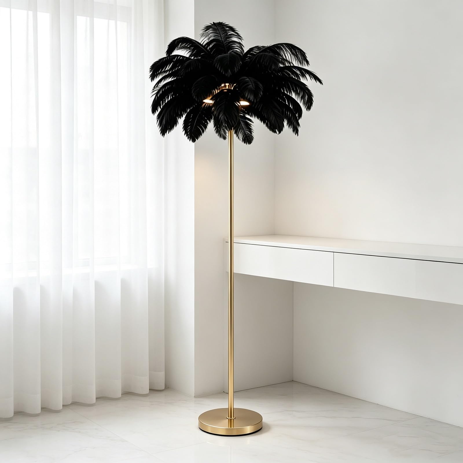 LCNDKF Space-Saving Feather Floor Lamp with Embedded LED