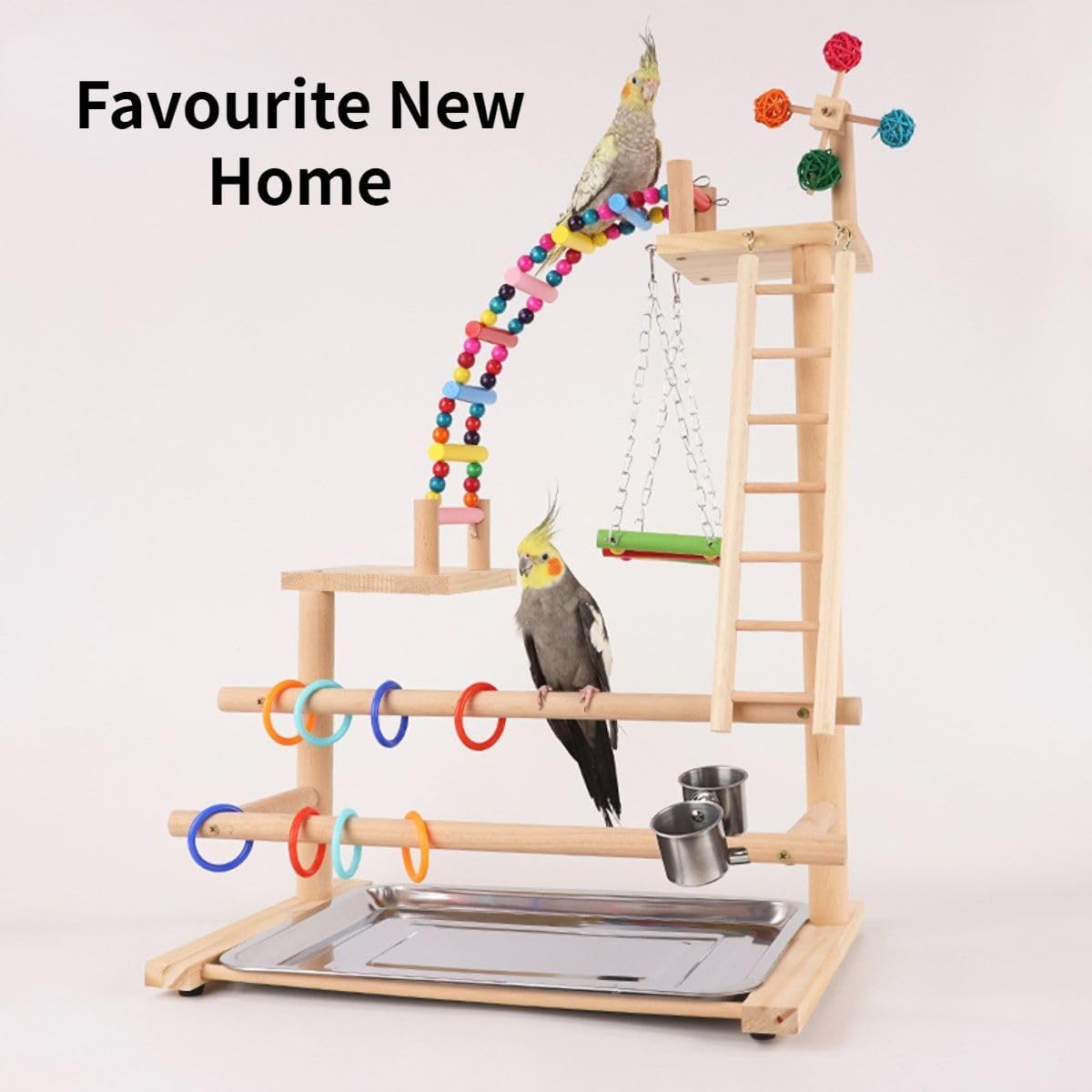 Deluxe Edition Parrot Stand Tabletop Playground with Removable Tray Parrot Toys Swing Ladder Hanging Rings Climbing Ladder Hanging Bridge Bird Climbing Stands Supplies Bird Stands Random Color