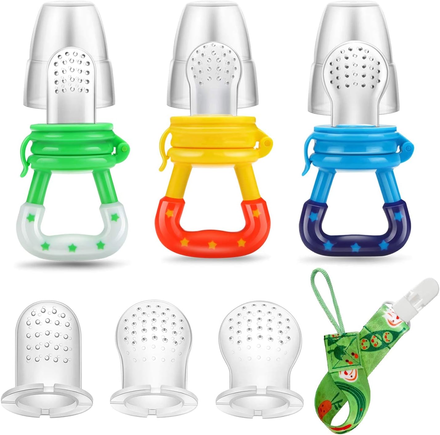 PandaEar Baby Fresh Fruit Food Feeder Pacifier (3 Pack) |Training Massaging Toy Teether| Food Grade Soft Safe BPA-Free Silicone Pouches for Babies Toddlers Infants