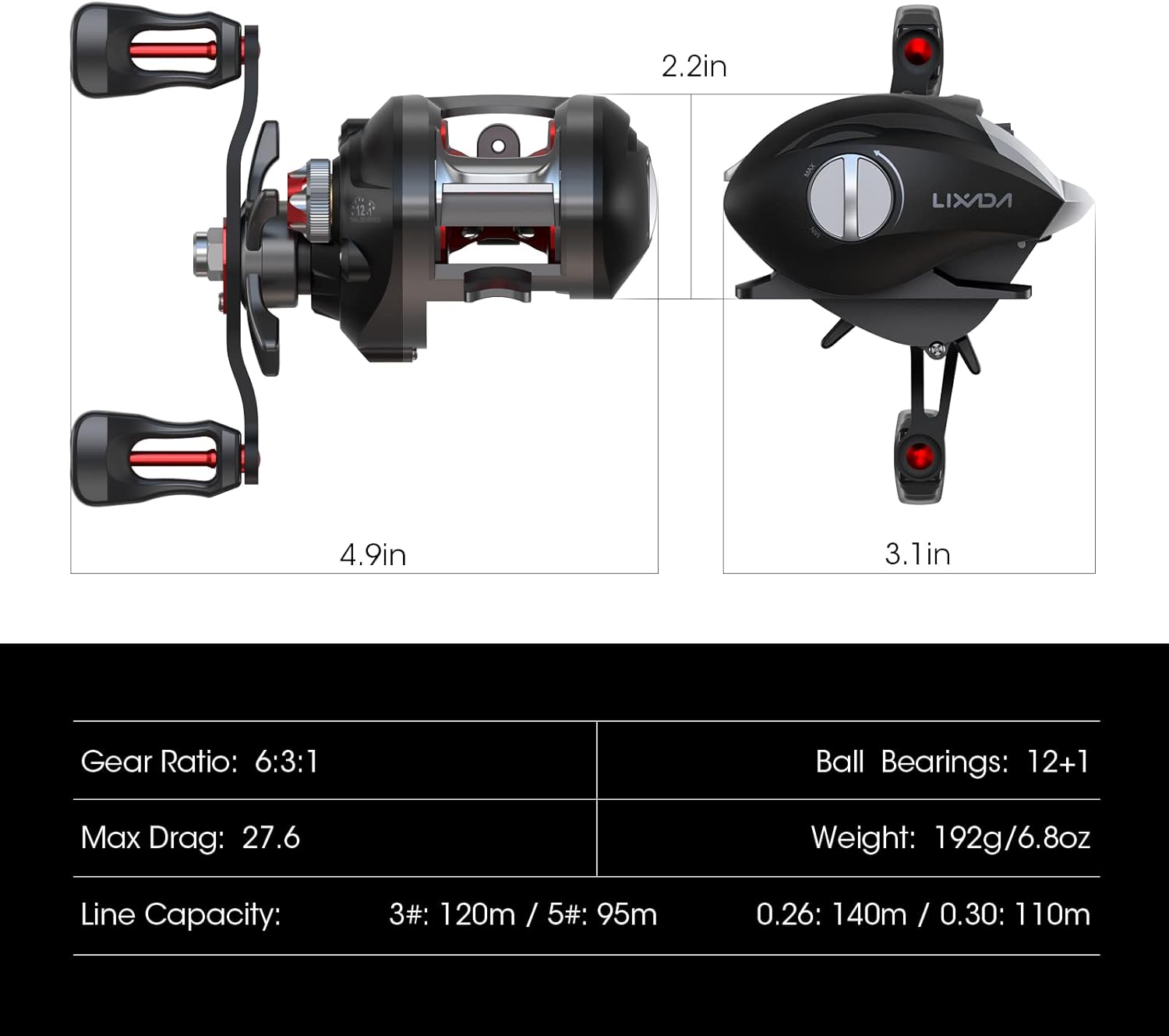 Lixada Fishing Reels, Baitcaster Reel Strong Corrosion Resistance Metal Saltwater Baitcasting Reel with Magnetic Braking System