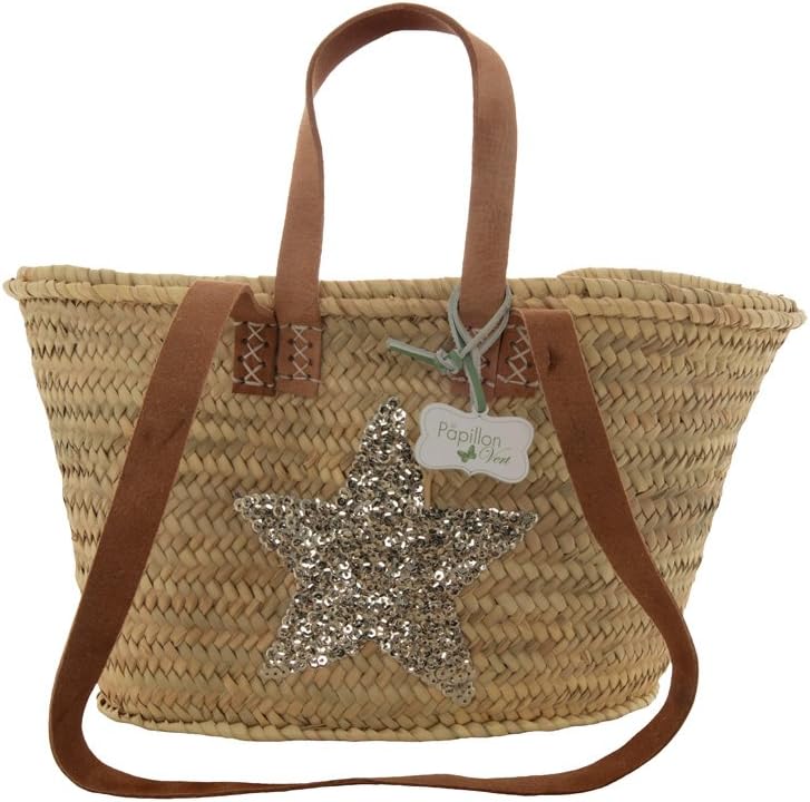 Le Papillon Vert French Style Basket: Silver Sequin Star (Double Handle Silver Star)