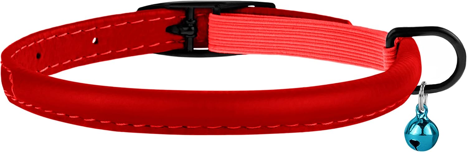 BRONZEDOG Cat Collar with Bell Safety Rolled Leather Collars for Cats Kitten Black Blue Pink Green Yellow Grey (8" - 10’', Red)