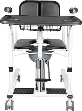 Hydraulic Patient Lift Transfer, Patient Elderly Lift Wheelchair Body Lift Bedside Commode with 180  Split Seat,4 Lockable Wheels,Adjustable Lifting Height 41-65cm, Load Capacity 150kg Black