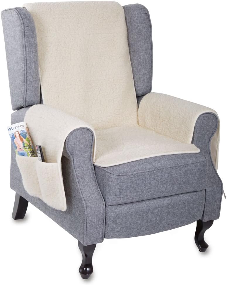 K. & N. Schurwolle New wool armchair protector with armrest protector, natural, pile made of 100% virgin wool, middle section approx. 160 x 50 cm, armrest protector approx. 60 x 40 cm