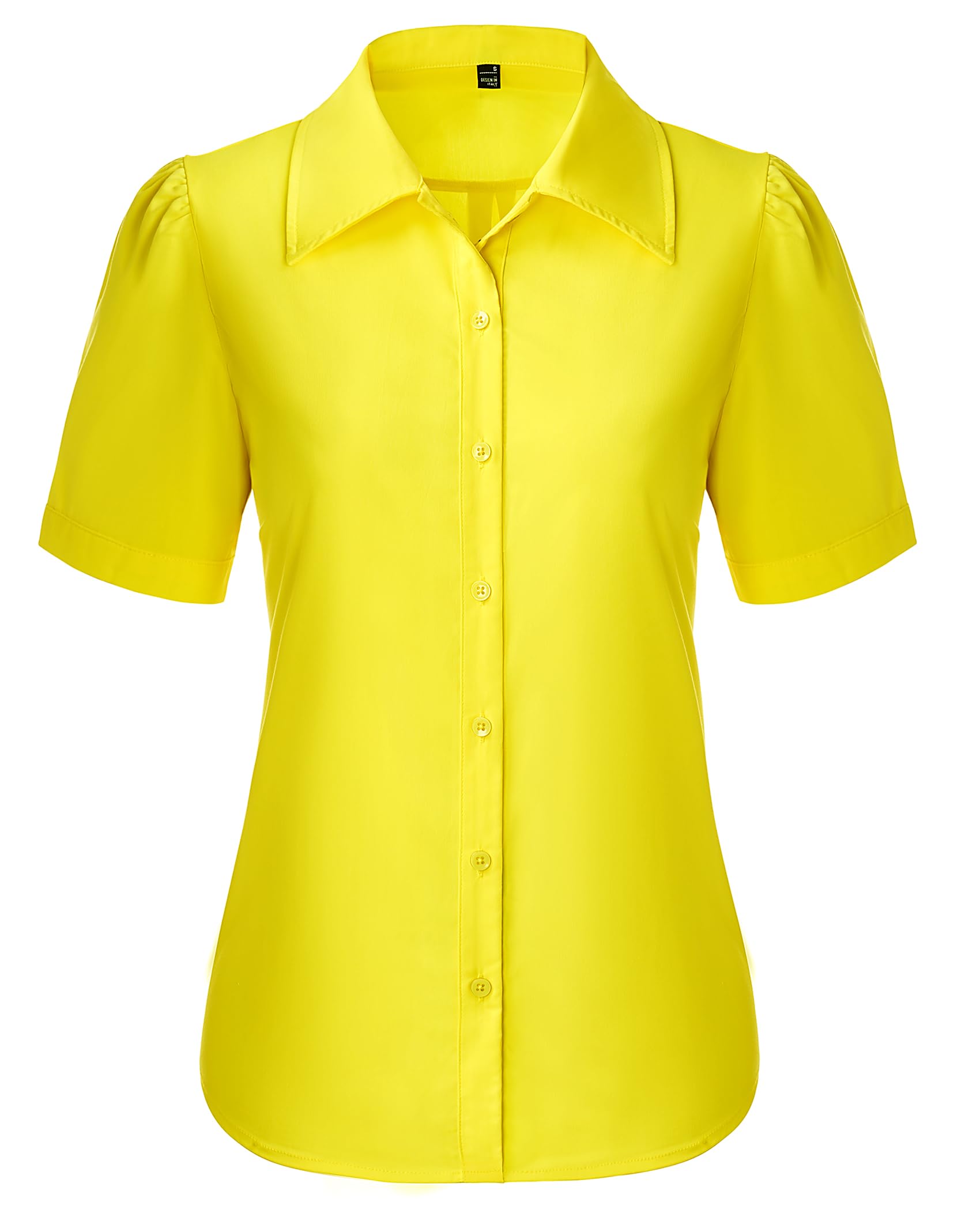 Gleeivy Button Down Shirts for Women Puff Short Sleeve Button Up Dress Shirts Collared Fitted Blouse Work Business Top
