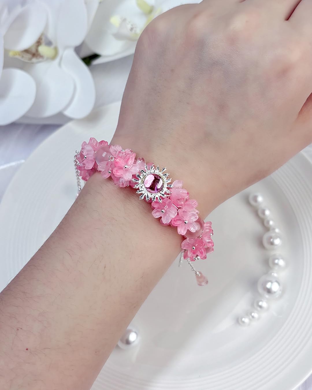 Sakura Energy Bracelet｜Adjustable Glass & Zircon Bracelet for All Zodiac Signs｜Attract Love & Luck｜Peach Pink & Rose Red｜ Zodiac Compatible for Attracting Love, Enhancing Relationships & Boosting Luck - Image 6