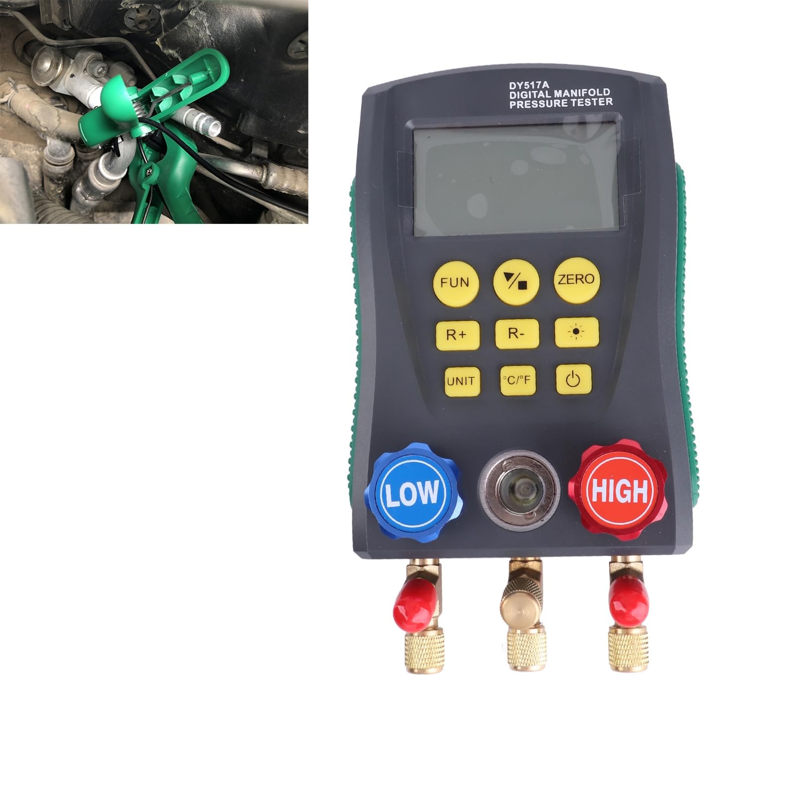 Medidor de Presión de Refrigeración Digital Probador de Pantalla LCD Preciso para Reparación y Mantenimiento de Aire Acondicionado, Material ABS Duradero, Incluye 3 Tubos de Conexión de