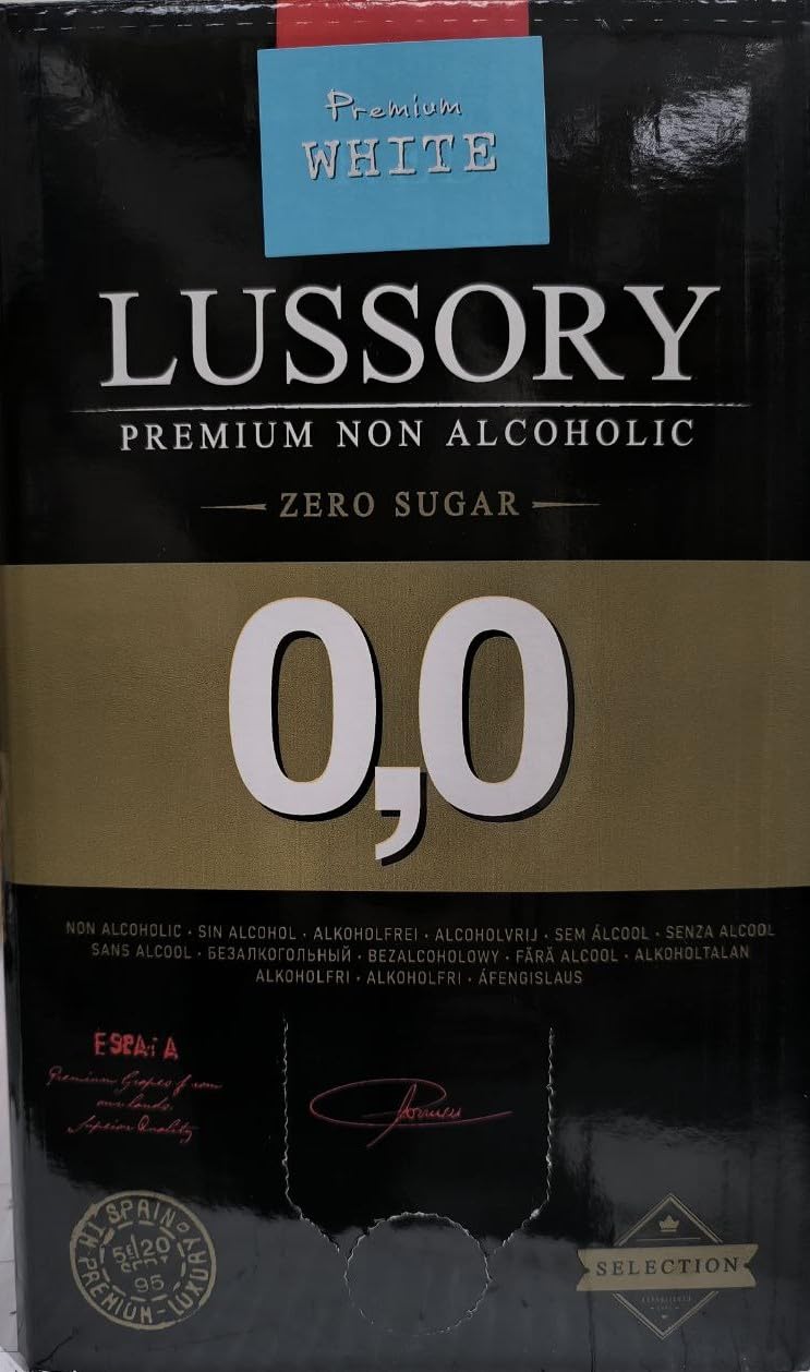 Vino Blanco SIN ALCOHOL 0,0 - LUSSORY PREMIUM | Bag in Box 10 litros | Equivalente a más de 13 botellas de 750ml | Formato ahorro con grifo | SIN azúcar, SIN alcohol, BAJO en calorías