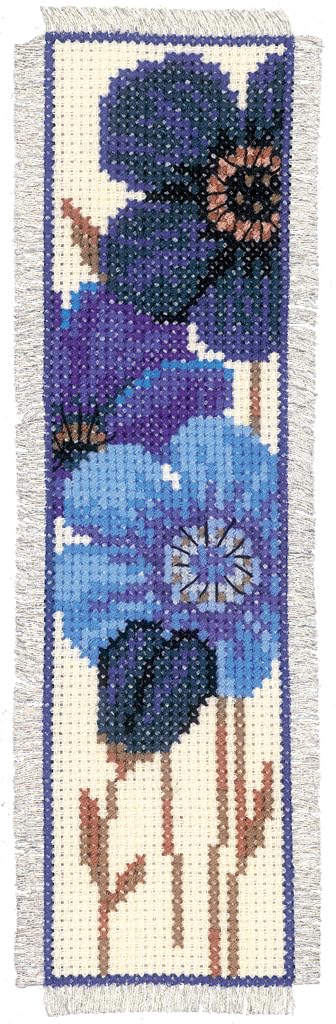Vervaco Bookmark Blue Flowers 2 Counted Cross Stitch Kit, Multi-Colour