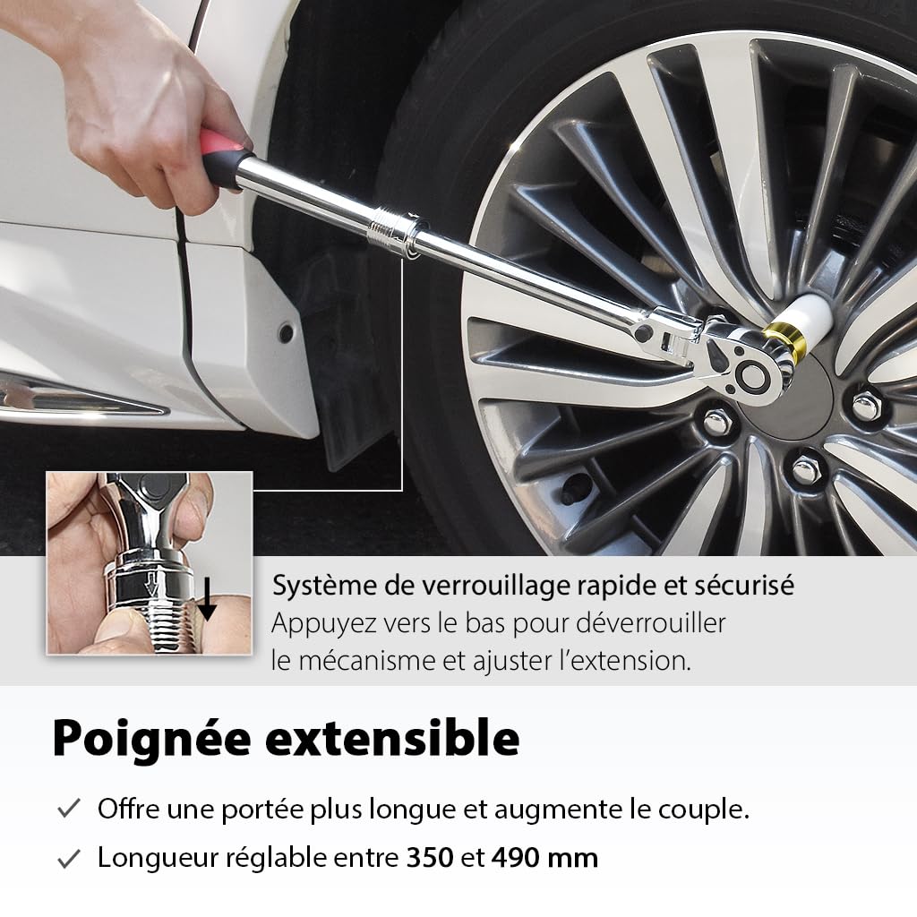 FIRSTINFO Clé à Cliquet Flexible Télescopique 1/2" Verrouillable F3222ND