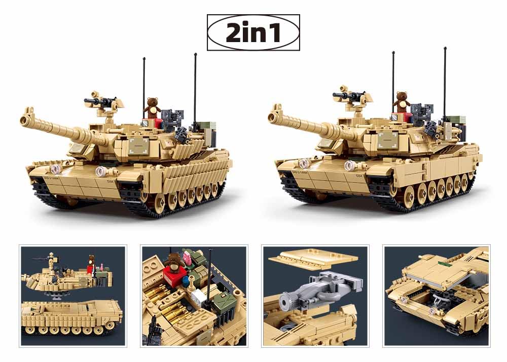 Sluban M1A2 Abrams MBT TUSK2S, Jeu de Construction Militaire, 988 Pièces, Échelle 1/35, 2 en 1, pour Enfants de 6 à 12 Ans