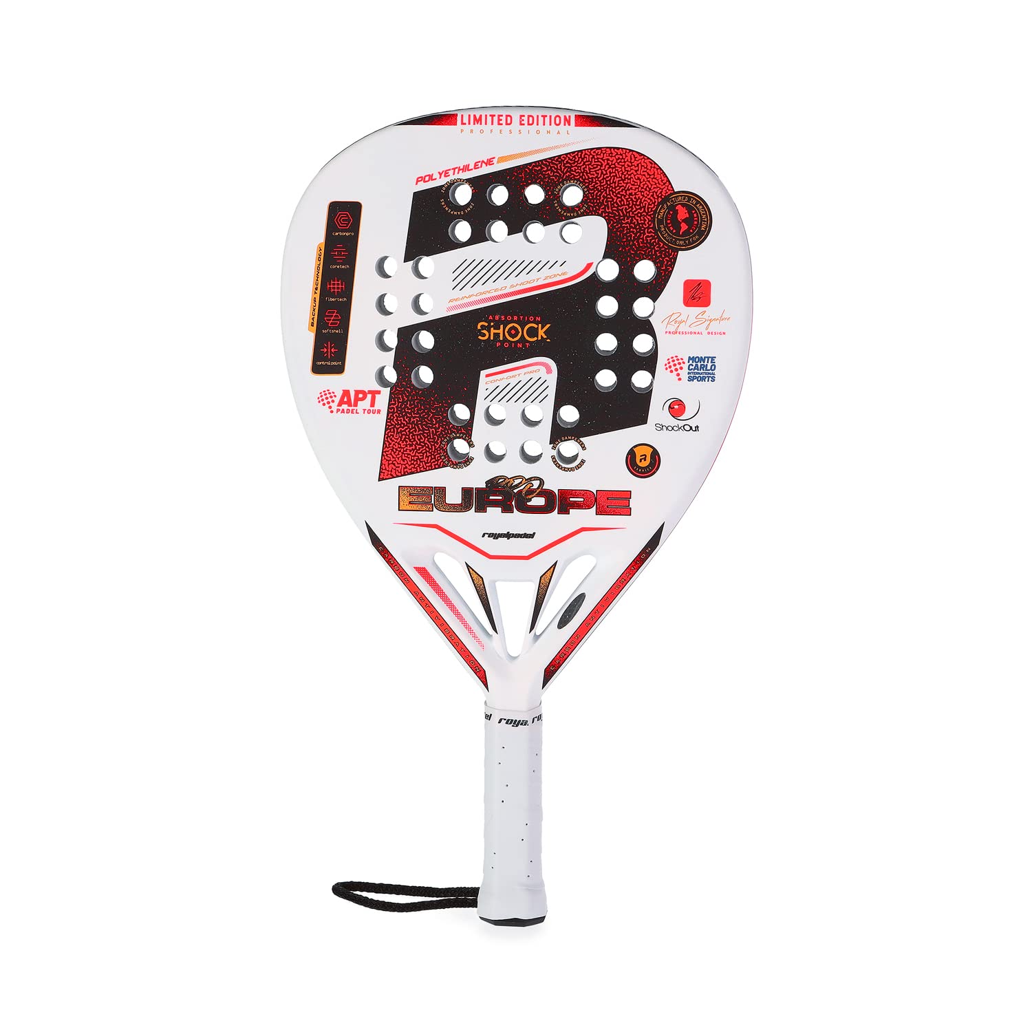 Royal Padel RP Europe Pro 2022 β Padel Racket with Bidirectional Frame, Rough Surface, Fiberglass Tube and Absorption Shock System (White)