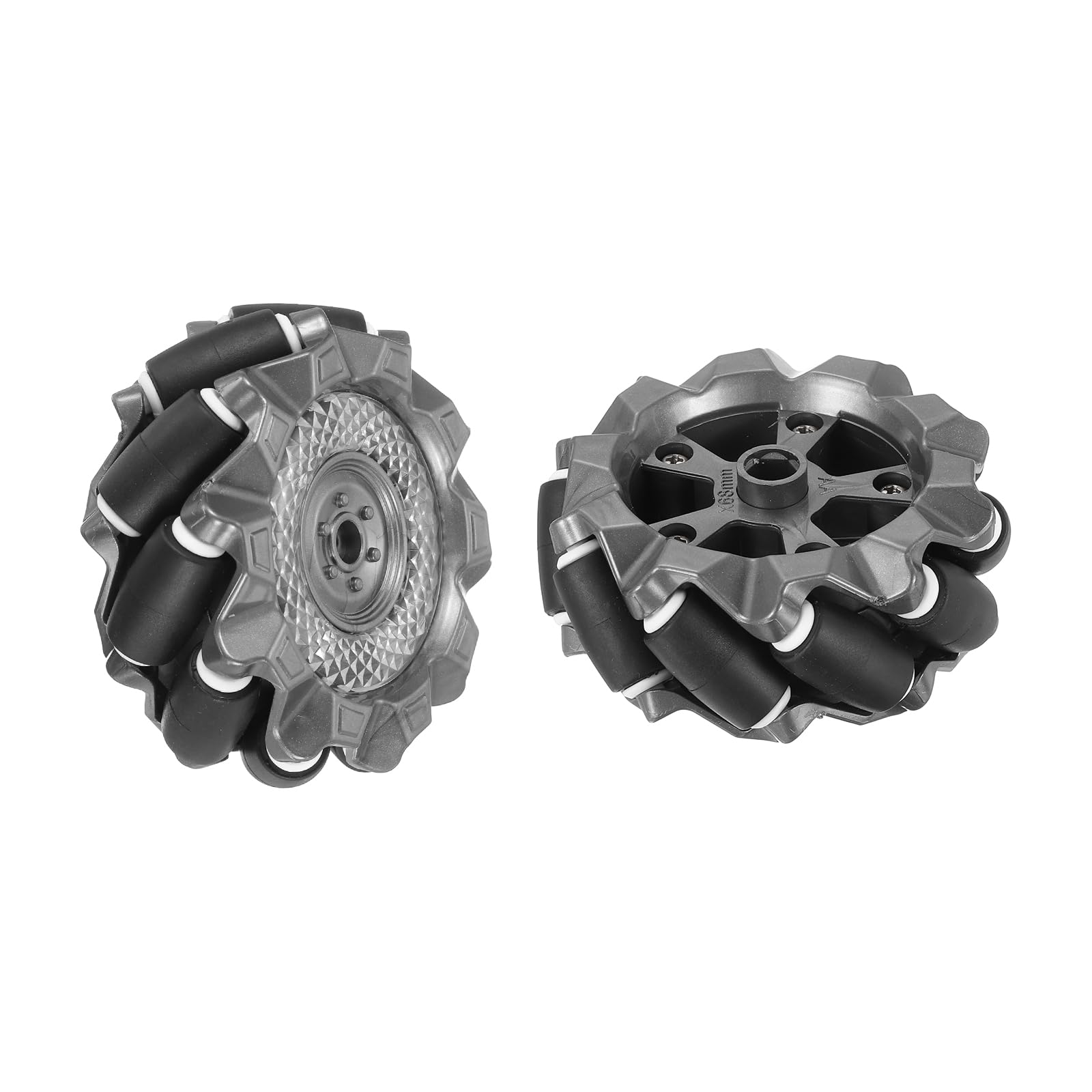 sourcing map 1Set Mecanum Wheels Set, 66mm / 2.6" ABS Rubber Omnidirectional Wheels for Smart Robot Car Parts DIY Models Accessories, Black