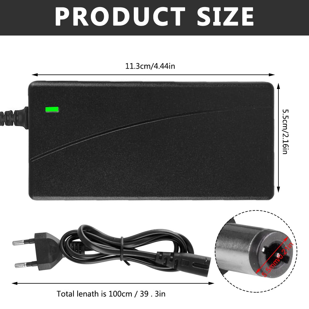 Caricatore Monopattino Elettrico, 42V 2A AC Caricatore Hoverboard, Caricabatterie Adattatore di Alimentazione, per Scooter Elettrico, Bici Equilibrata, Hoverboard, Bicicletta Elettrica (5.5*2.5mm)