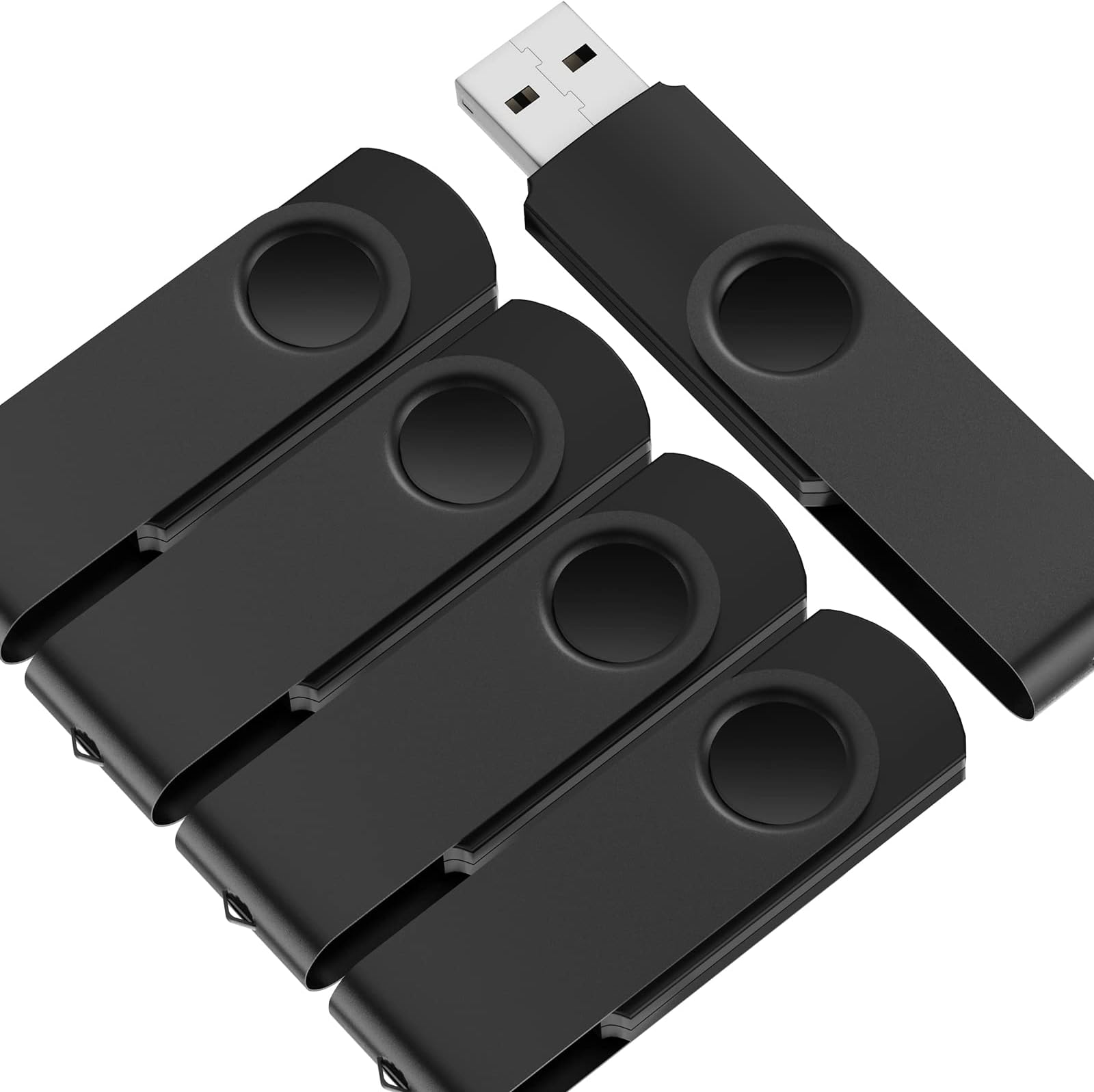 2GB Thumb Drive Bulk Pack of 5 USB 2.0 Flash Drives Value Black Pendrive 2 GB Portable Keychain Zip Drive Metal Memory Stick Multipack Swivel Jump Drive Data Storage as Clients Promotion Item