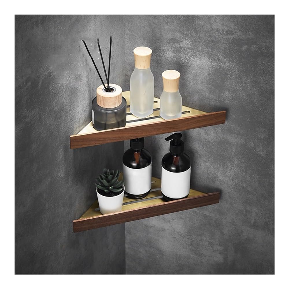 Scaffale portaoggetti in legno for bagno con mensola angolare in noce | Mensola espositiva for doccia da bagno montata a parete(Style B 2 tier)