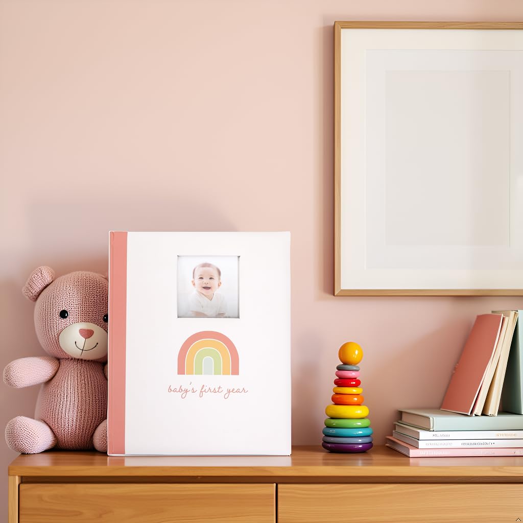 Rainbow First 5 Years Memory Book, libro dei ricordi per bambina, libro delle pietre miliari del bambino, diario per gravidanza, con tampone di inchiostro per impronte di mani o piedi