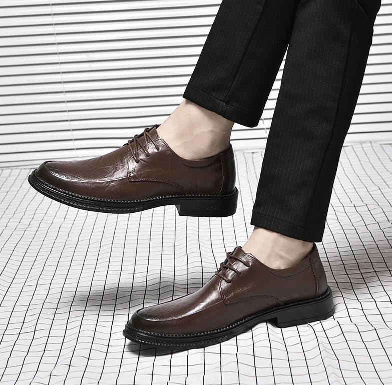 Men's Leather Fashion Wingtip Brogue Shoes Men Non-Slip Business Formal Derby Shoes Low Top Lace Up Platform Oxfords Shoes for Men(Brown,7)4