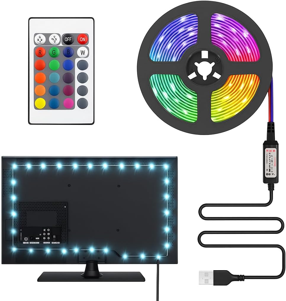 TV ve PC Arkası RGB Şerit LED Işık Seti - 3 Metre, USB Girişli, Kumandalı, 352 Renk Seçeneği, IP20 İç Mekan, 4W Düşük Enerji Tüketimi ct4566