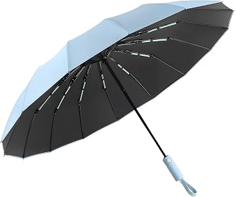 Heavy Duty Windproof Travel Umbrella - 12 Ribs Compact Folding Umbrella for Rain and Sun, UV Protection Parasol, Sturdy Brolly for Travel Essentials