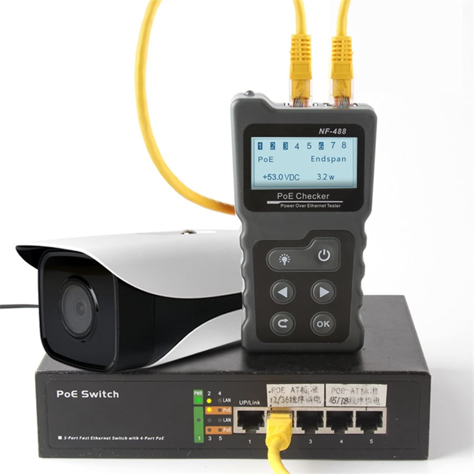 Detector de pared, Probador de cable de red CAT5 CAT6 LAN Cable POE Detector de prueba de interruptores LCD Pantalla Digital Ethernet Cable Teser Tool