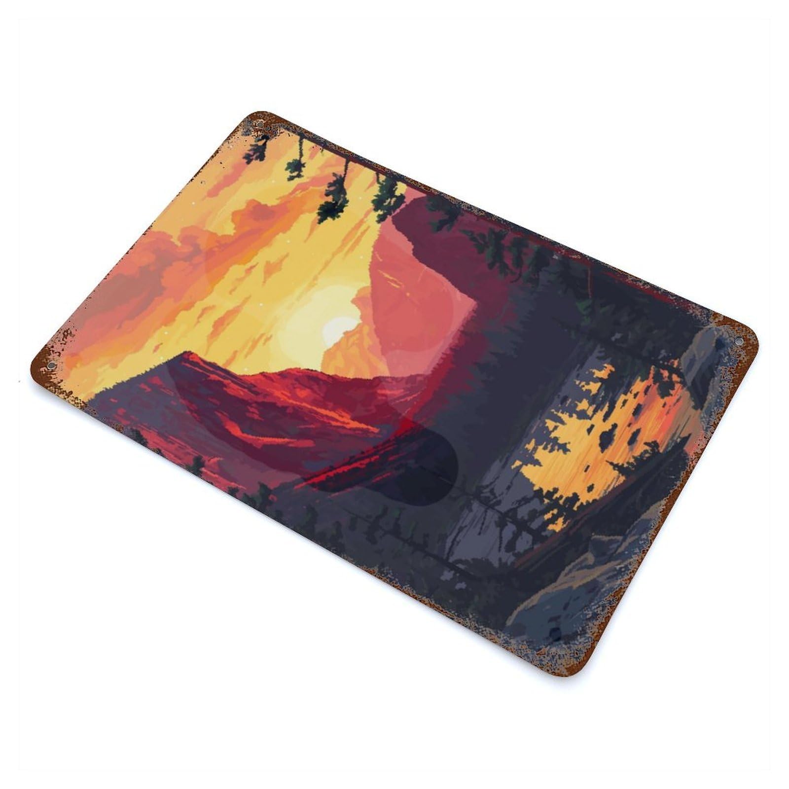Lake Yosemite Pixel Art Rustic Tin Plaque 11.8"x7.9", Ideal for Shed, Workshop And Garage Wall Decor
