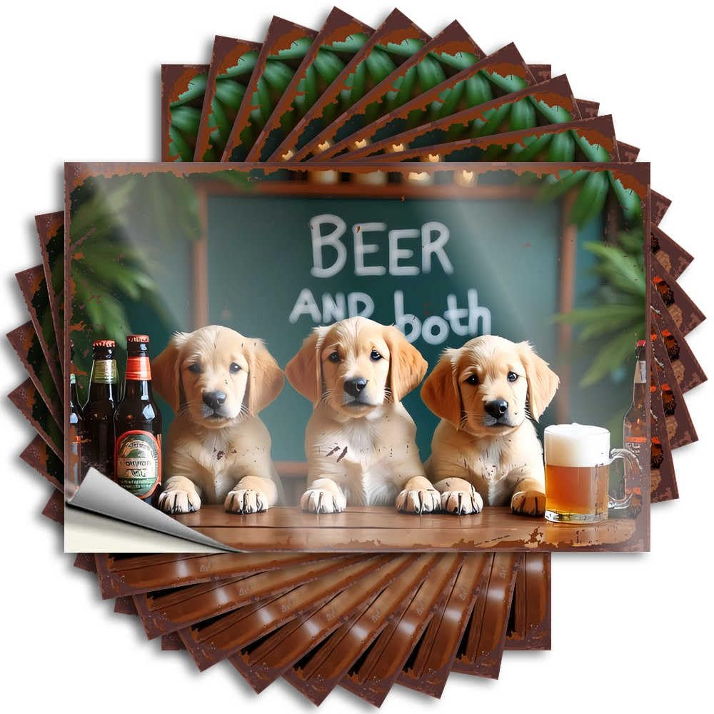 Sticker Half Vinyl Decals, Outdoor Pool Decor Waterproof Bottle Stickers for Water Bottle | Three Puppies Enjoying Beer At The Bar Perfect for Darts Laptop Decor(8X12CM)