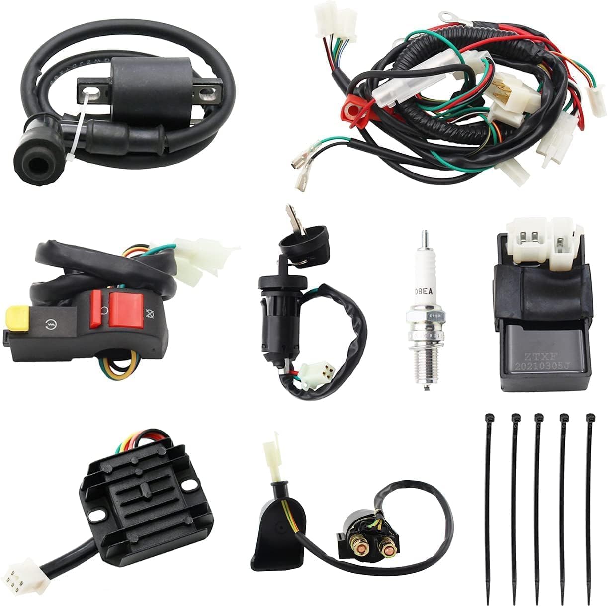 PRO BAT Complete Electrics Wiring Harness D8EA Spark Plug CDI Ignition Coil Kits For Chinese Dirt Bike 150cc 200cc 250cc Zongshen Loncin