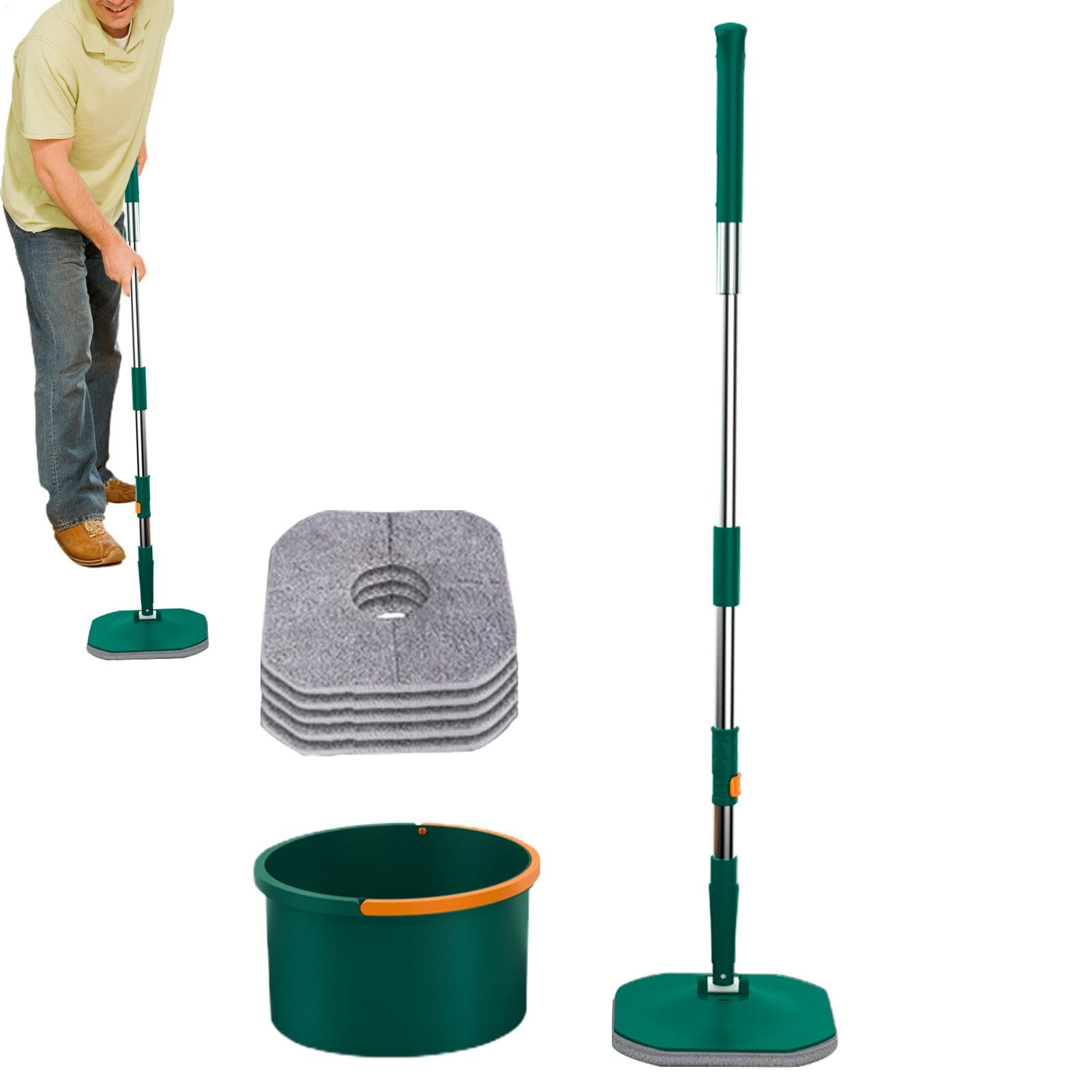 Fregona Giratoria con Cubo Escurridor De Microfibra Plano Y Giratorio para | Fregona Giratoria Cuadrada Escurridor Integrado Para Suelos De Madera Laminados Y Baldosas Limpieza