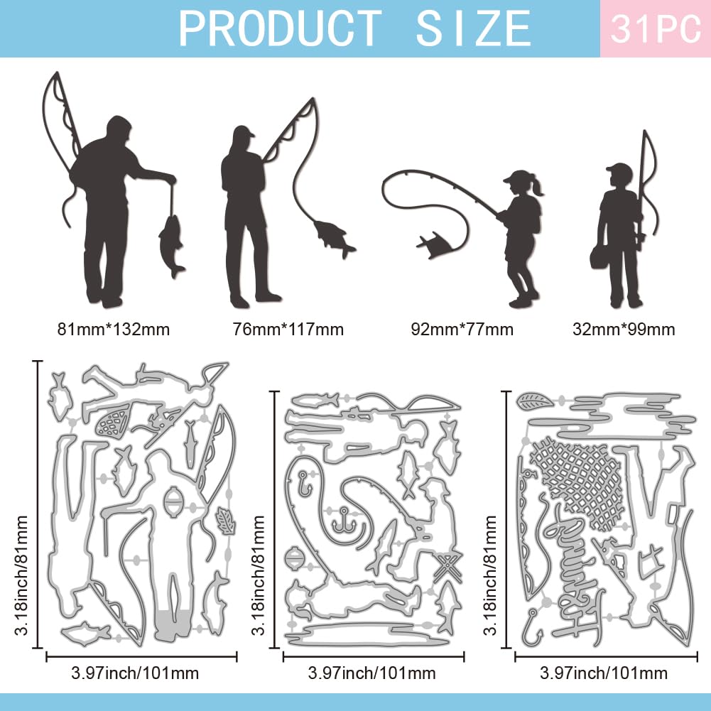 GLOBLELAND Family Fishing Cutting Dies Metal Different Fish Die Cuts Fishing Net Background Cutting Embossing Templates for Scrapbooking Crafts Paper Cards Making - Image 2