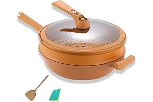 12.6in Non-stick Clay Wok with Steamer Basket And Lid