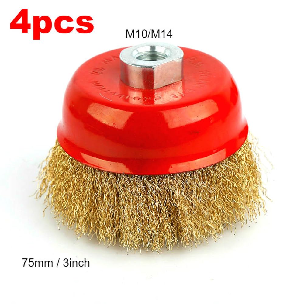 Cepillo de alambre para pulir, 4 piezas, 75 mm, para eliminar óxido de metal, rueda para pulir, herramienta para desoxidar, rueda para pulir, 4 piezas, 75 mm x M10
