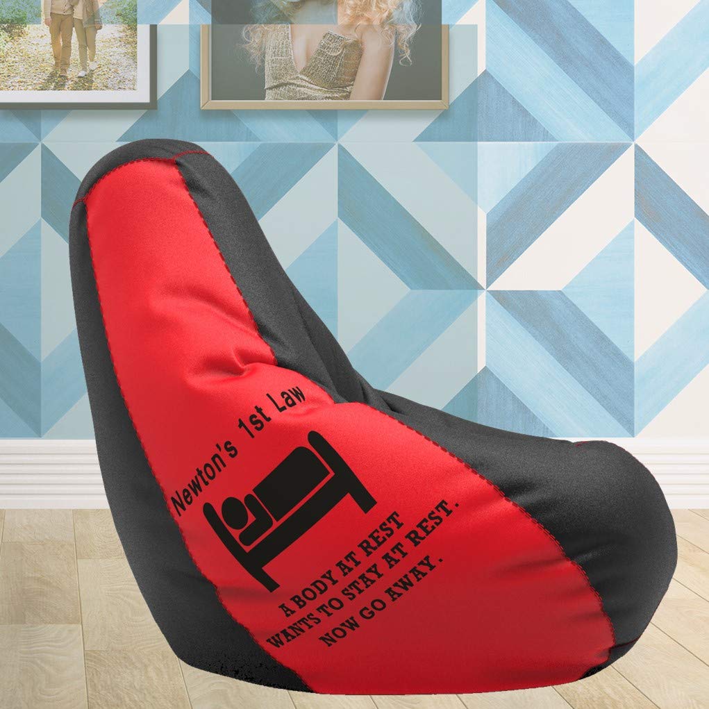 ComfyBean - Designer Bean Bag Filled with Beans - for Adults - Max User Height : 5 Ft. - Max User Weight : 60 Kgs - Bean Bag - Size : XXXL - Color : Physics Law - Red & Black