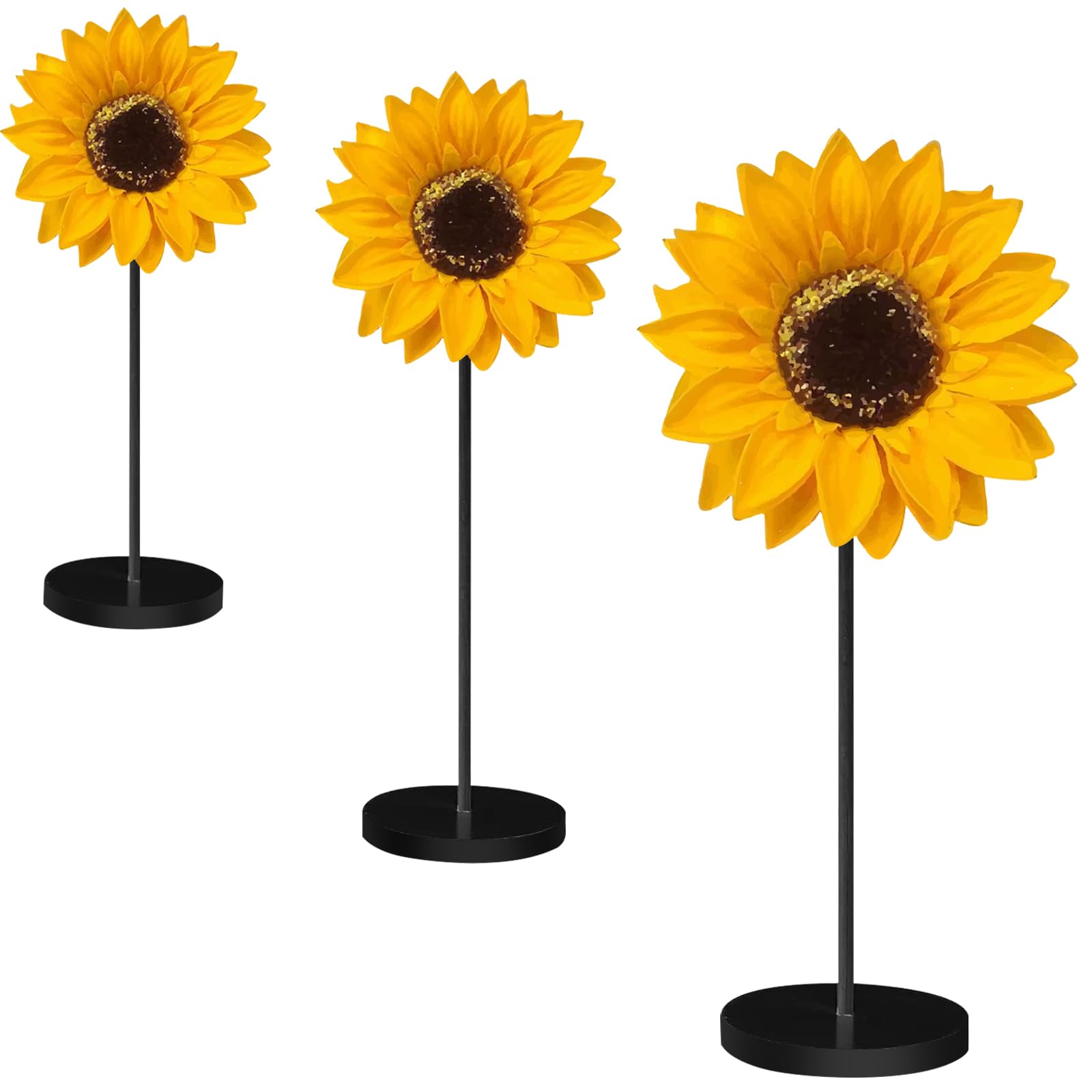 3Pcs Summer Sunflower Wood Table Sign, Standing Double Sided Printing Sunflower Tabletop Home Decor, Rustic Wooden Tabletop Centerpiece Decoration for Outdoor Party Kitchen Tiered Tray Summer Decor