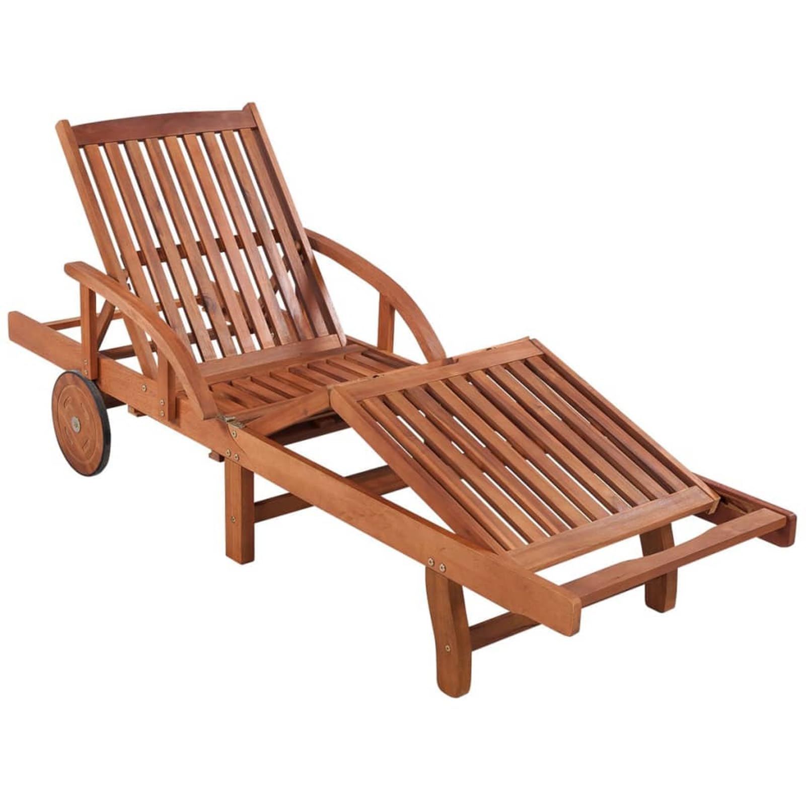 Homgoday Chaise Longue avec Coussin Bois d'acacia Solide, Bain de Soleil de Jardin Dossier Réglable, avec Roues, Lit de Camping Transat de Relax pour Plage, Extérieur, Balcon, Terrasse A