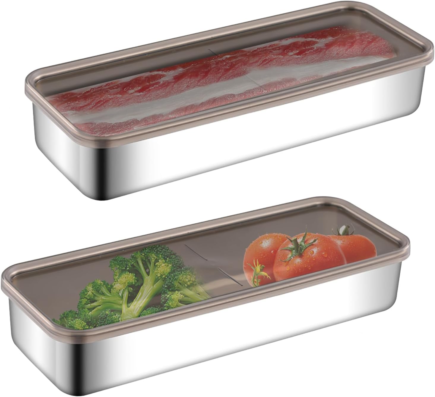 2PCS Bacon Storage Box for Fridge, Stainless Steel Storage Containers