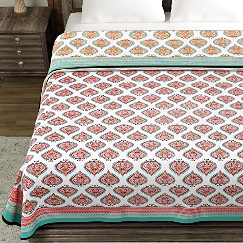 Image of BLOCKS OF INDIA 100% Cotton Dohar King Size Reversible Hand Block Printed Malmal Summer Dohar /Blanket (Color 1)