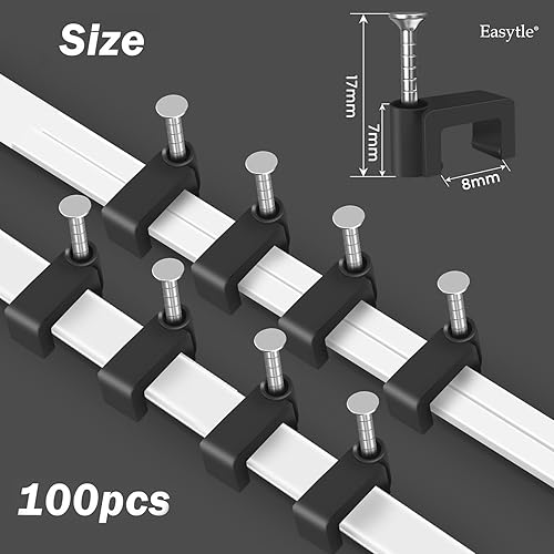 Miniatura 2 de Clips de cable negros para clavos, 100 piezas de 0.315 in, clips de pared para cable Ethernet negro plano de 0.315 pulgadas, clips coaxiales, clips