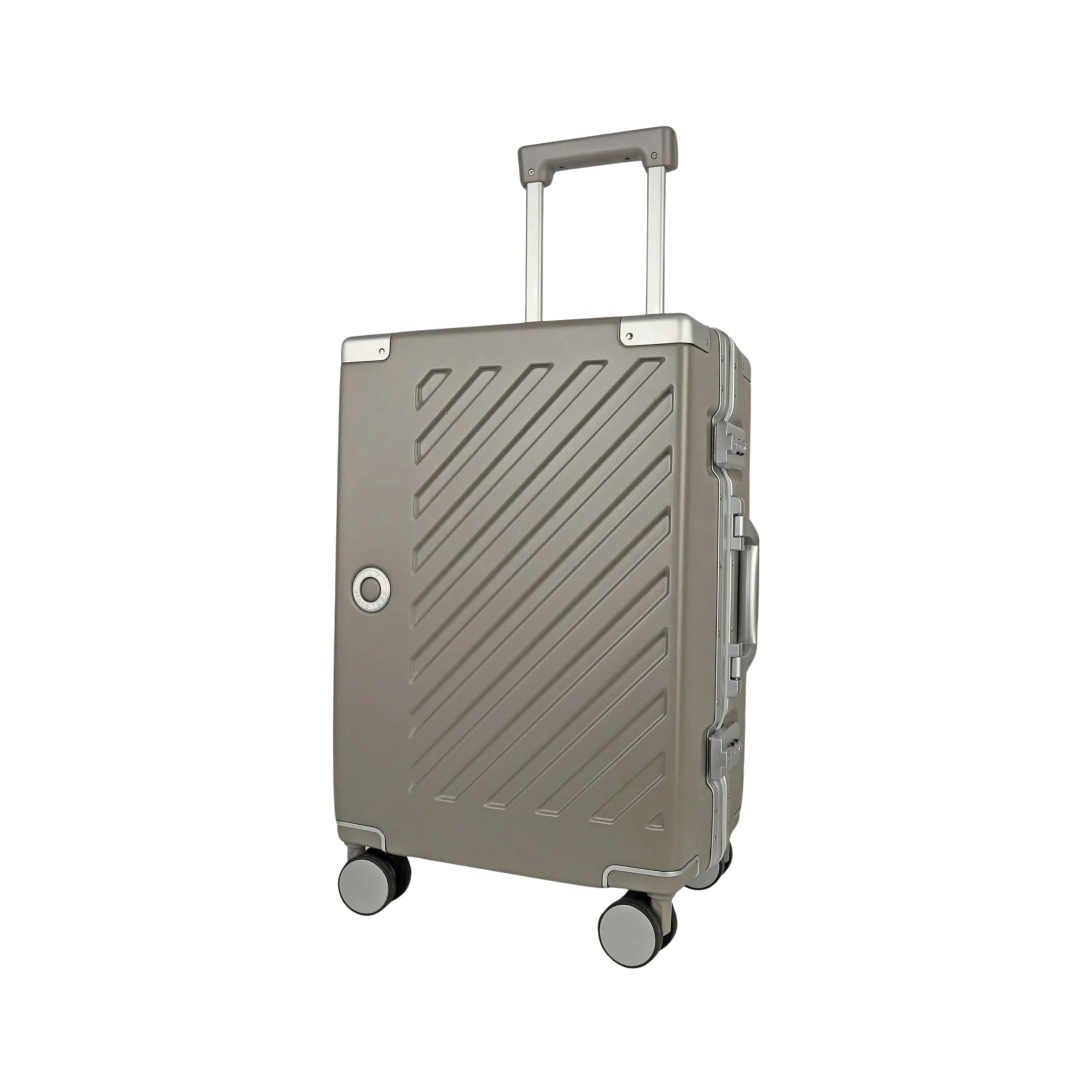 JLY Valigia Rigida 100% Policarbonato Senza Cerniera, Trolley da Viaggio con Doppio Lucchetto TSA, 4 Ruote Girevoli e Manico in Lega di Alluminio, Bagaglio da Stiva (Grigio Kaki, S (56cm 37L))