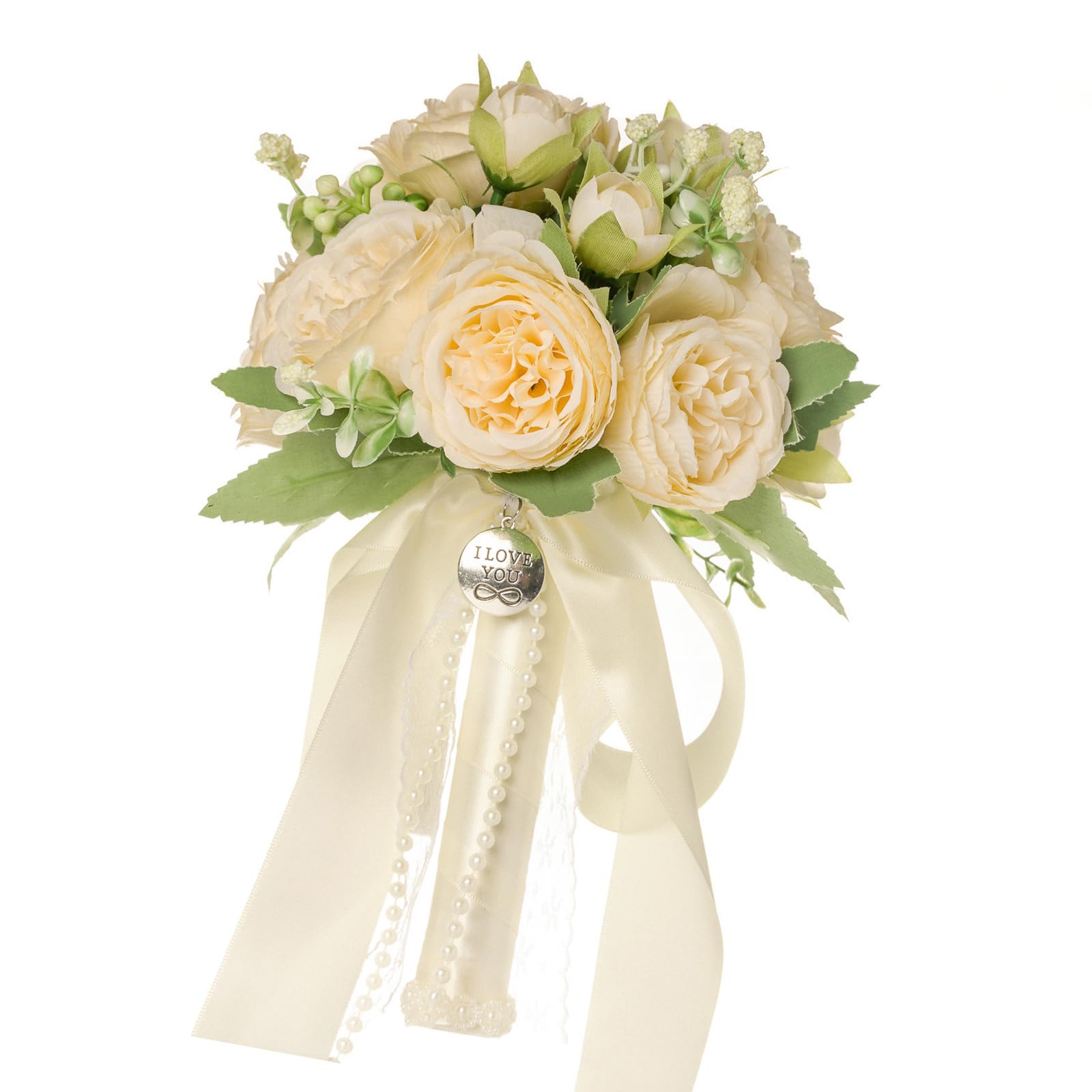 Msioytog Everlasting White Green Artificial Bridal Arrangement Realistic Silk Flowers Lightweight Wedding Ceremony Essential Wedding Bouquet Silk Flowers