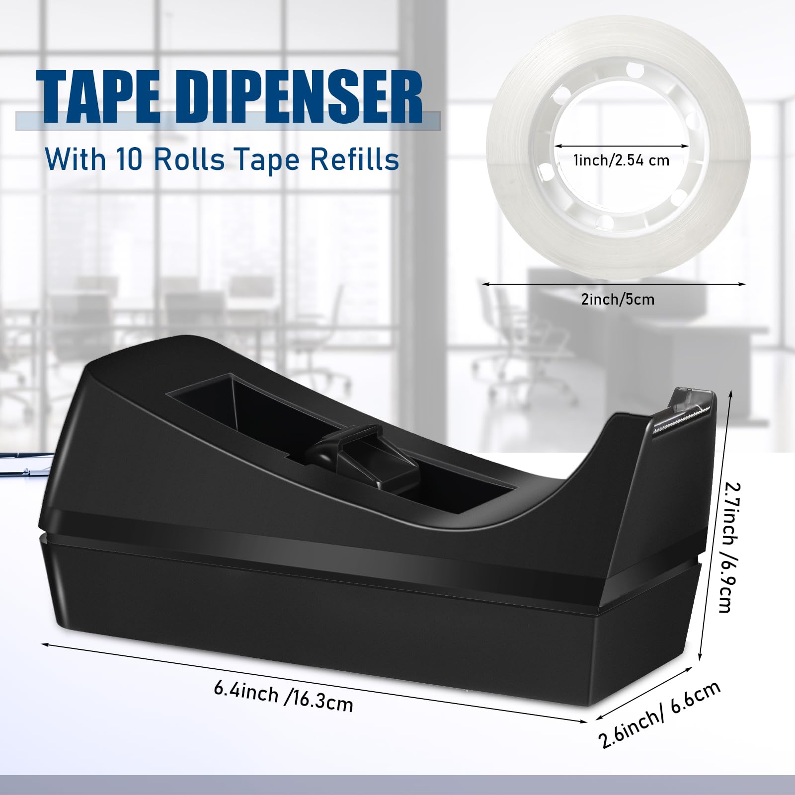 Thenshop Set di cucitrici da scrivania, dispenser per nastro adesivo nero, per scrivania e ufficio, con 6000 punti metallici standard, supporto per nastro nero, dispenser di nastro da scrivania con 6