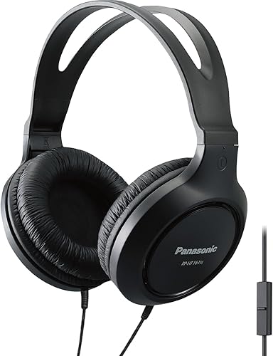 Panasonic Auriculares ligeros con cable sobre la oreja con micrófono, sonido y XBS para graves extra, cable largo, conector de 0.138 in para
