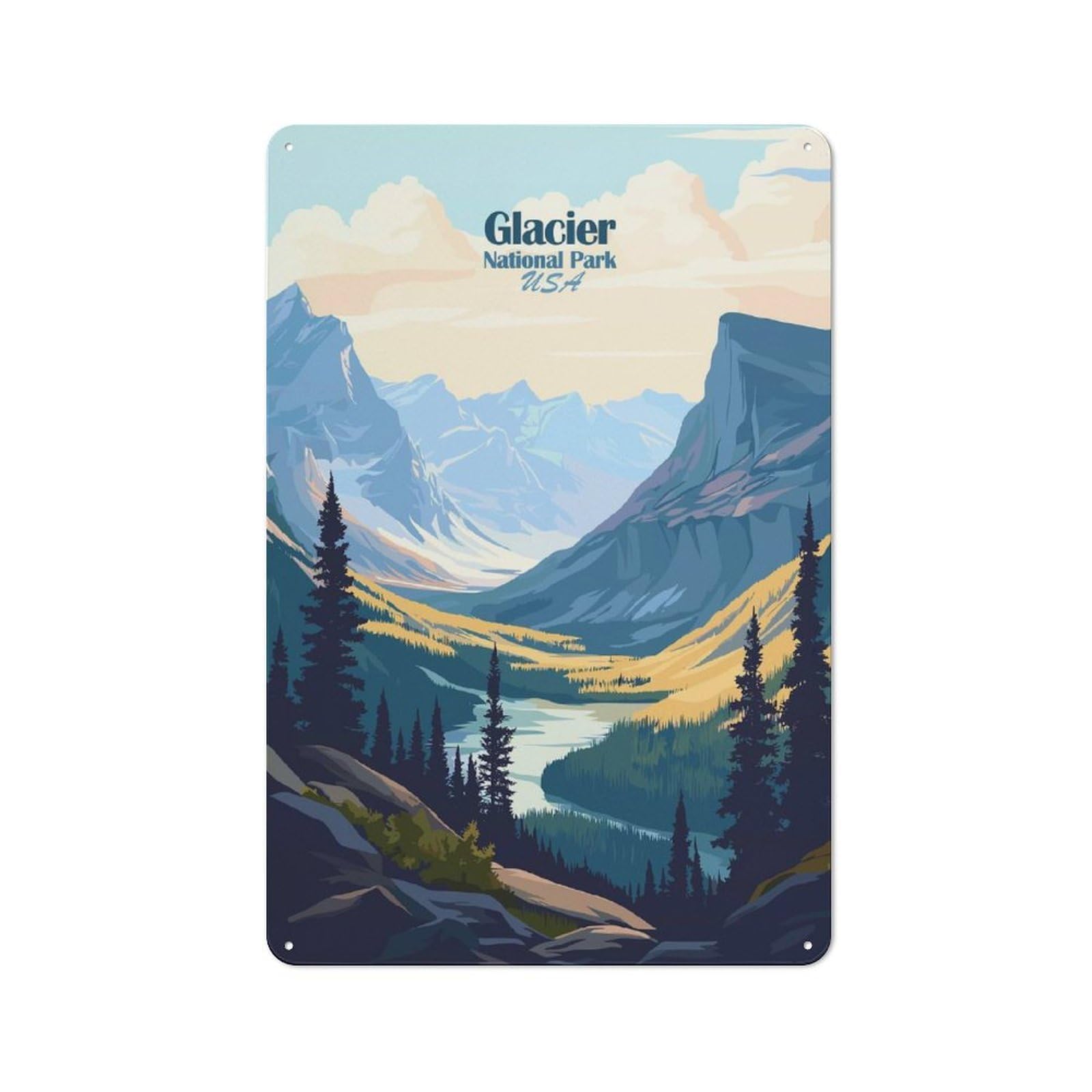 Junmoney Style-7 Rustic Metal Wall Sign 30X20cm Featuring Glacier National Park Poster Poster, Picture, Metal Print, Paint By Logan Reed For Garage Wall, Tin Sign Wall Decor For Garages And Workshops