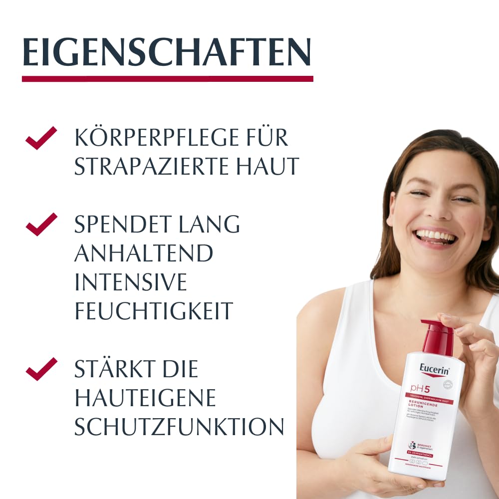 Eucerin pH5 Beruhigende Lotion 400 ml, Körpercreme mit Dexpanthenol und Glycerin spendet langanhaltend Feuchtigkeit, intensive und leicht parfümierte Hautpflege für strapazierte und empfindliche Haut