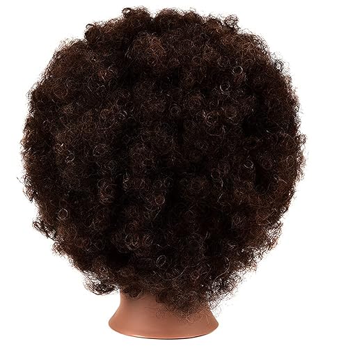 Miniatura 5 de Morris Cabeza de maniquí con cabello 100% humano rizado, cabeza de entrenamiento, cabeza de maniquí de cosmetología, cabeza de muñeca para