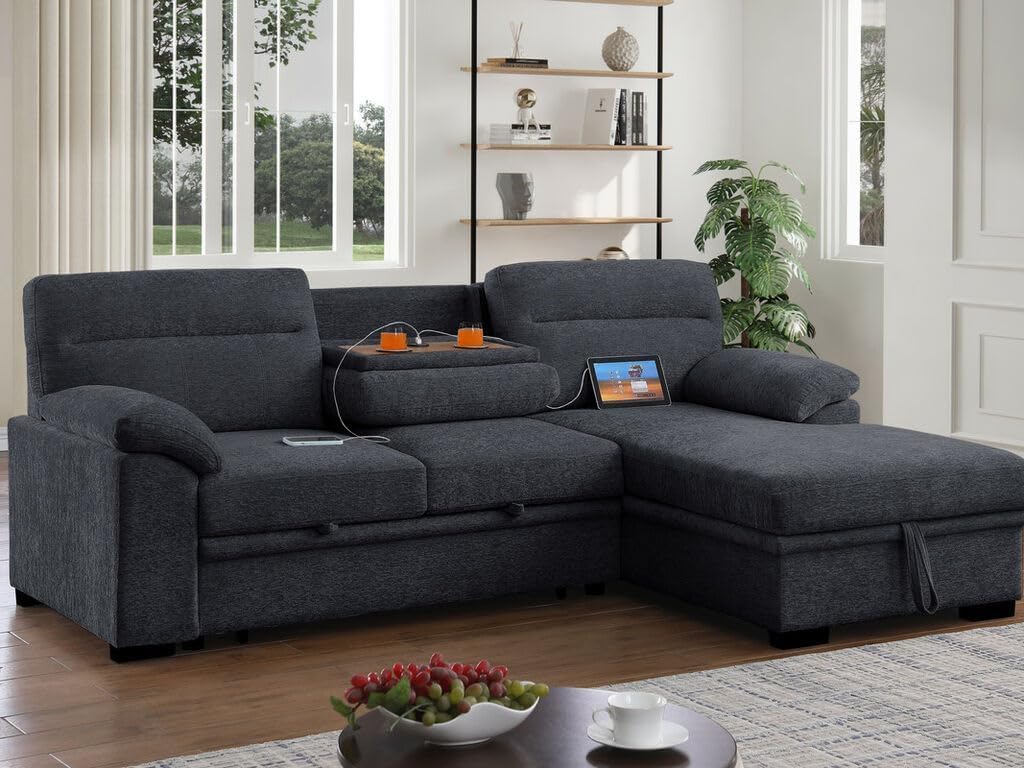 Amazon.com: ERYE L-Shaped Oversized Sleeper Sectional Sofa with Pull ...