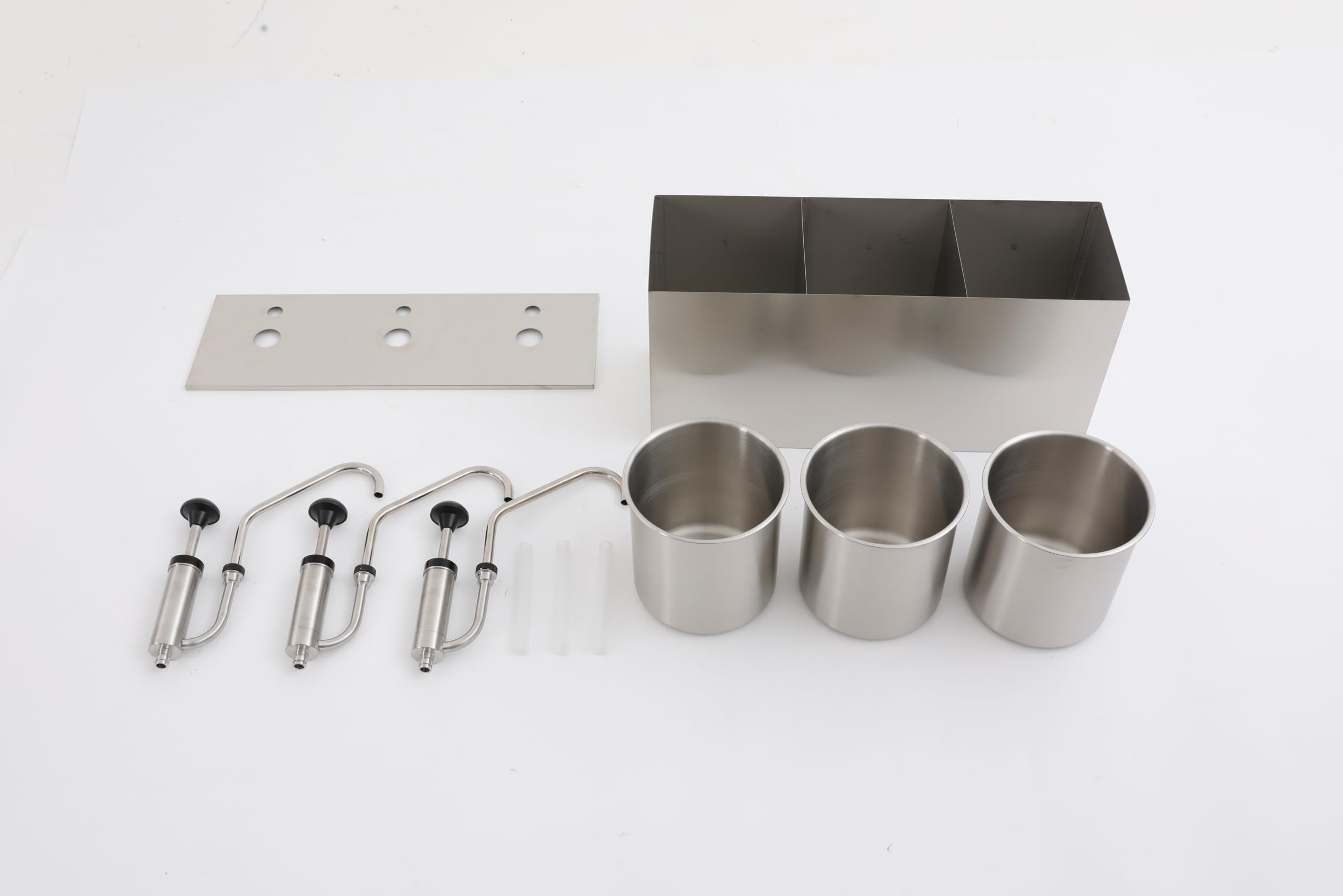 Professioneller Edelstahl Soßenspender 3er Set mit Pumpensystem 12 Liter Gesamtvolumen für Küche Gastronomie Restaurant Cafeteria Ketchup Mayo Essig Soße hygienisch leicht zu reinigen