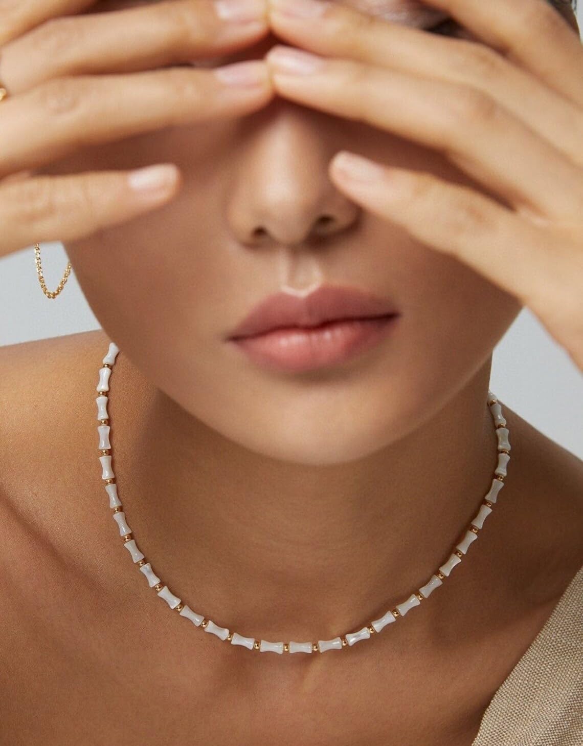 Natural Freshwater Baroque Pearl Necklace 14K Gold Plated Dainty Choker Necklace for Women Girls Snake Chain/Cuban Link/Paperclip/Ball Beaded Chain/Tennis Chain Fashion Jewelry for Gift - Image 2