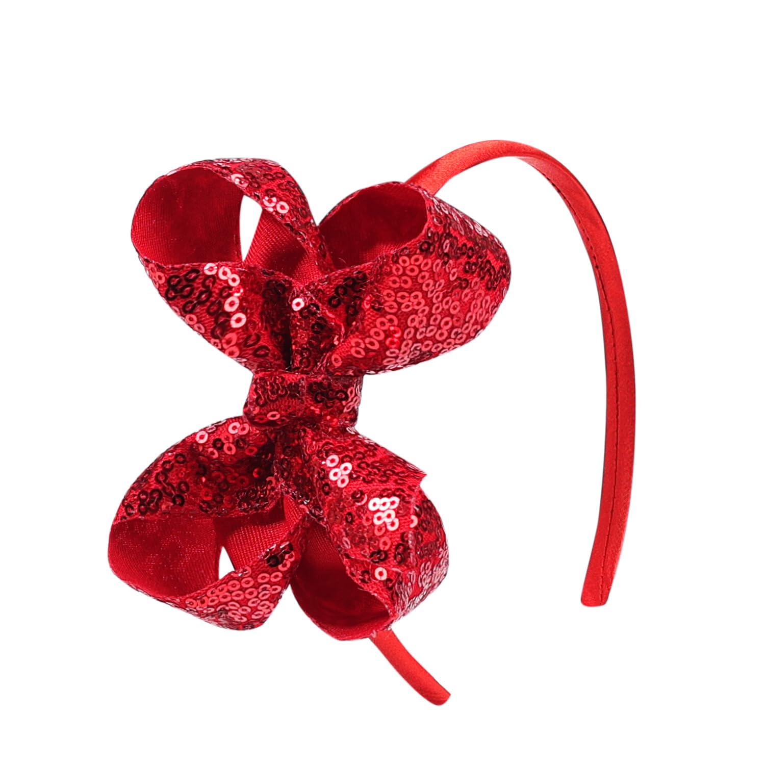 Sparkly Sequin Hair Bow Headbands - Boutique Ribbon Bows for Girls, Kids, and Women (Red)