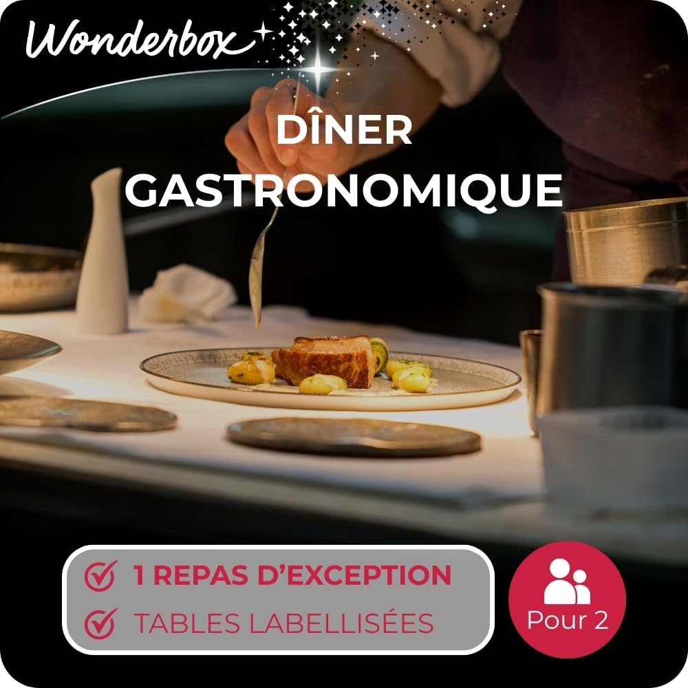 WONDERBOX - Dîner Gastronomique - Coffret Cadeau - Idée Cadeau Gastronomie | 1 dîner d'exception - Plus de 60 restaurants - Menu complet avec boisson dans un restaurant labellisé